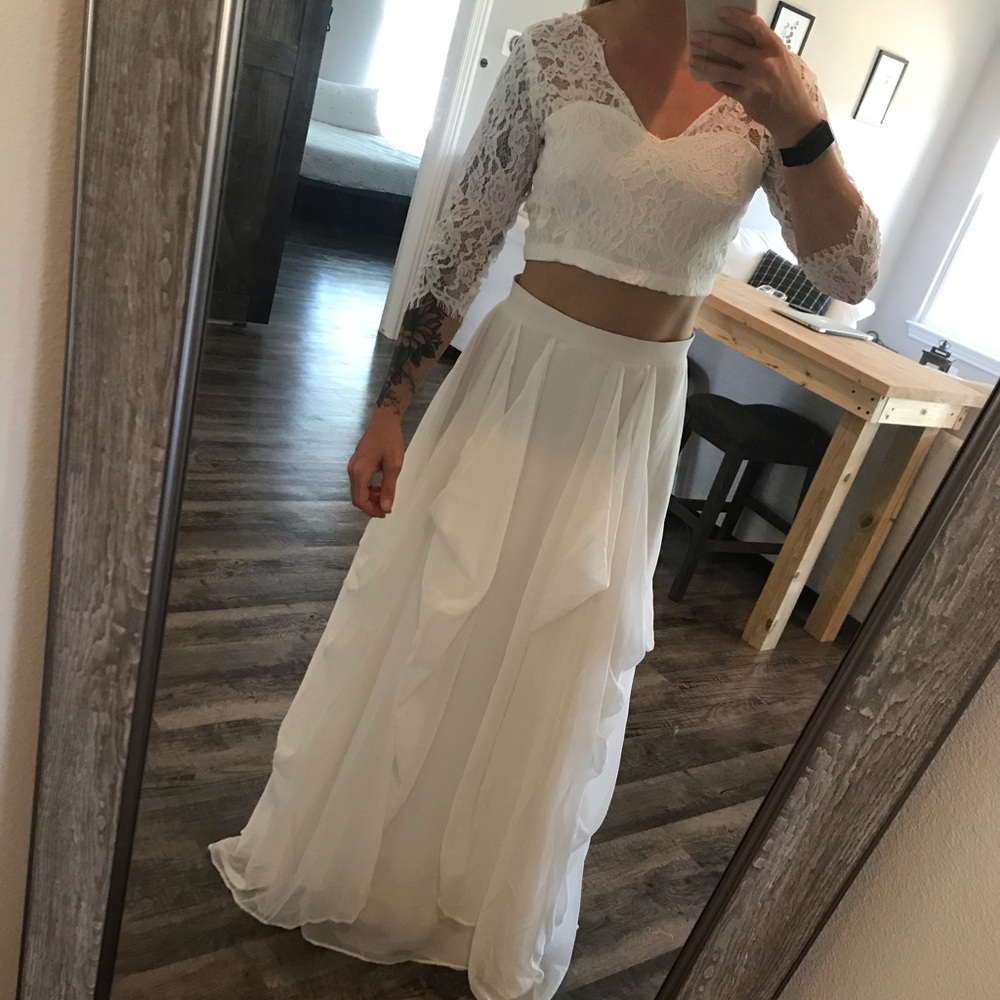 White formal two piece dress